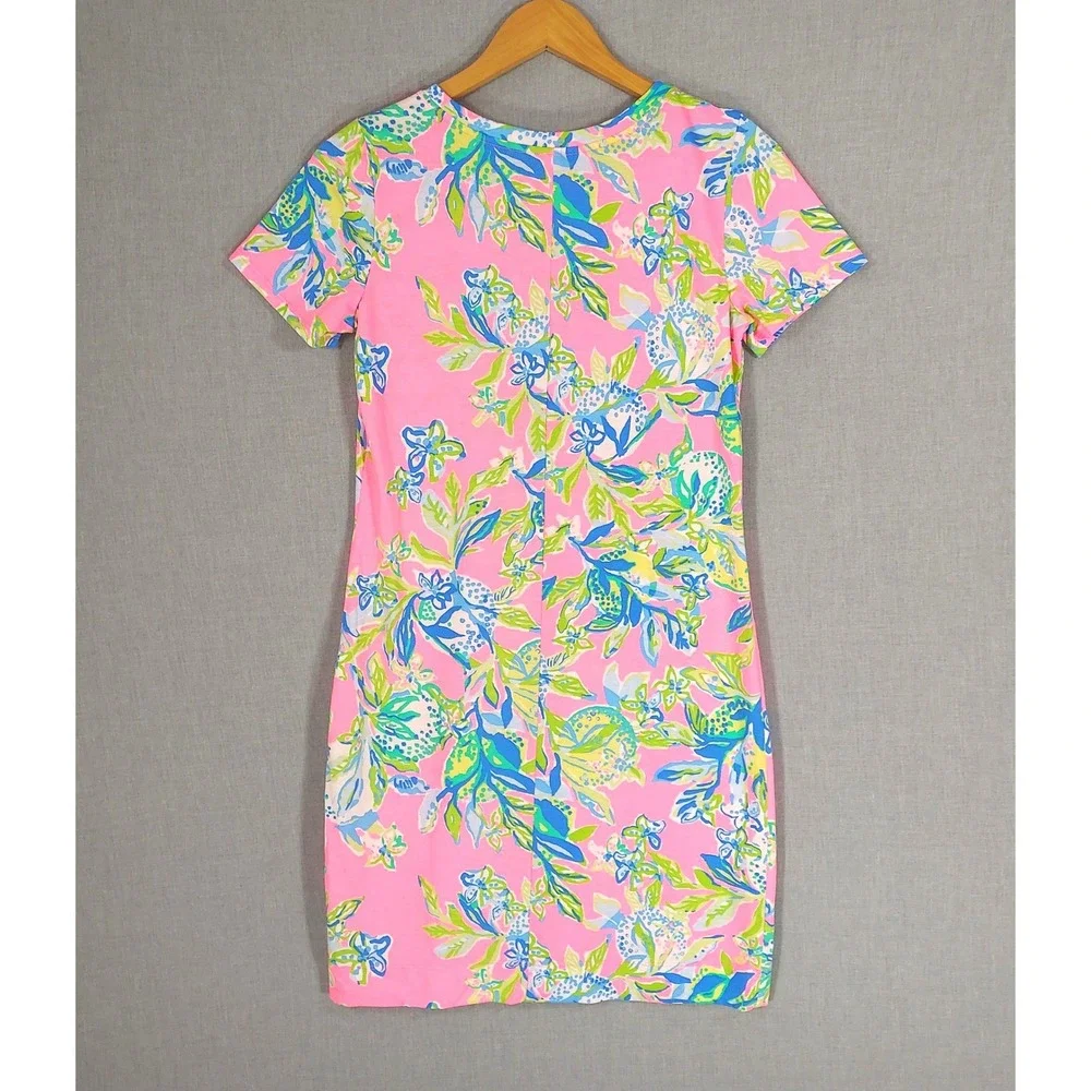 Lilly Pulitzer Pink Floral T-Shirt Shift Dress Pima Cotton Pocket Preppy Tee Sm - Picture 3 of 8
